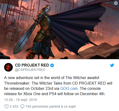 CD Projekt annonce Thronebreaker, un nouveau jeu dans l'univers The Witcher 96b148d85dc3d228c879ef1b8e260f2f